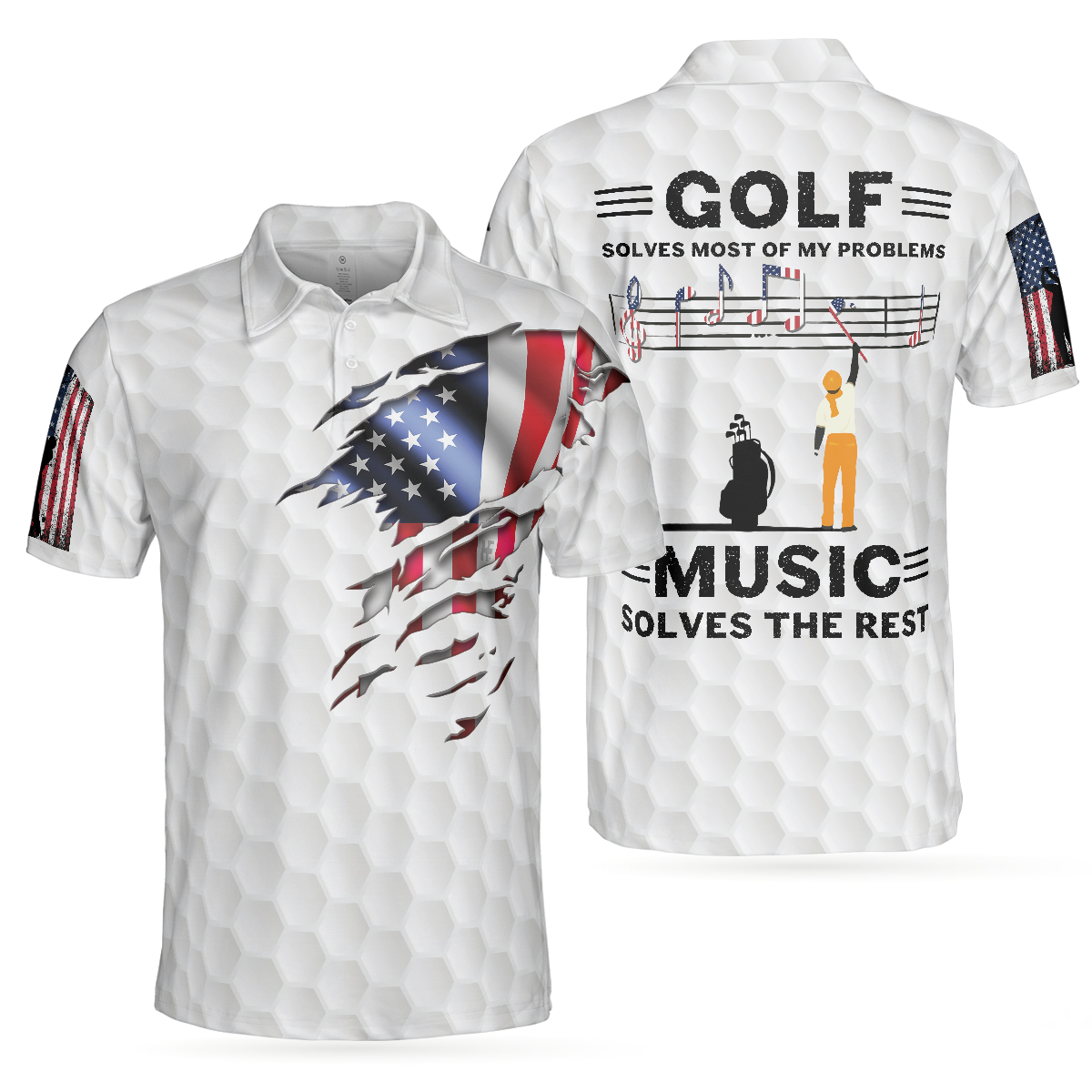 Golf Solves Most Of My Problems Polo Shirt, American Flag Polo Shirt, Golf Shirt For Music Lovers - Hyperfavor