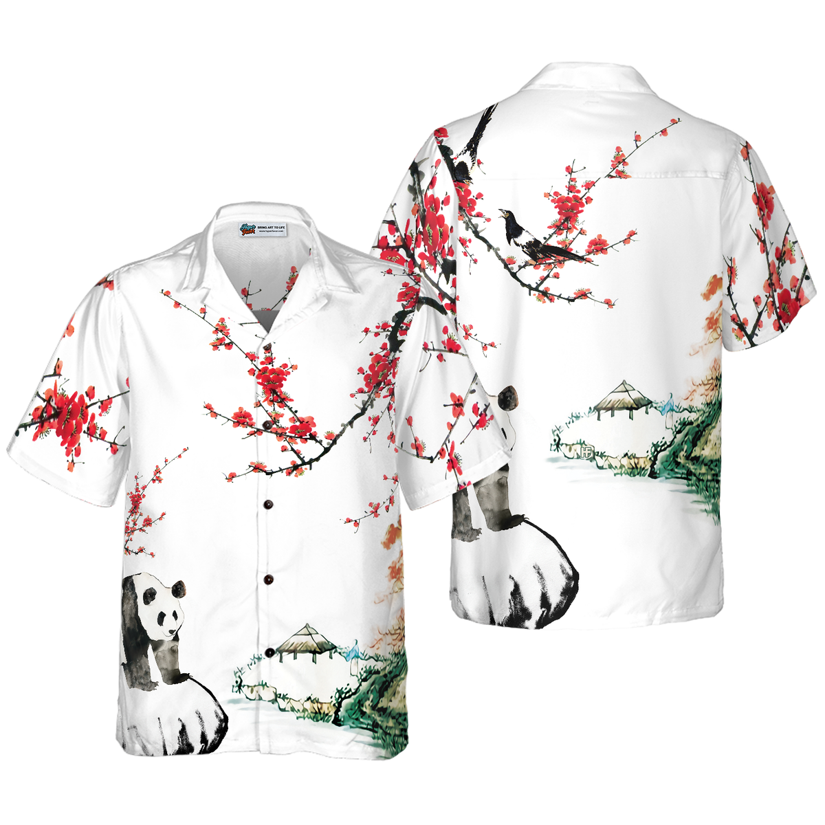 Panda With Plum Blossom Shirt Hawaiian Shirt - Hyperfavor