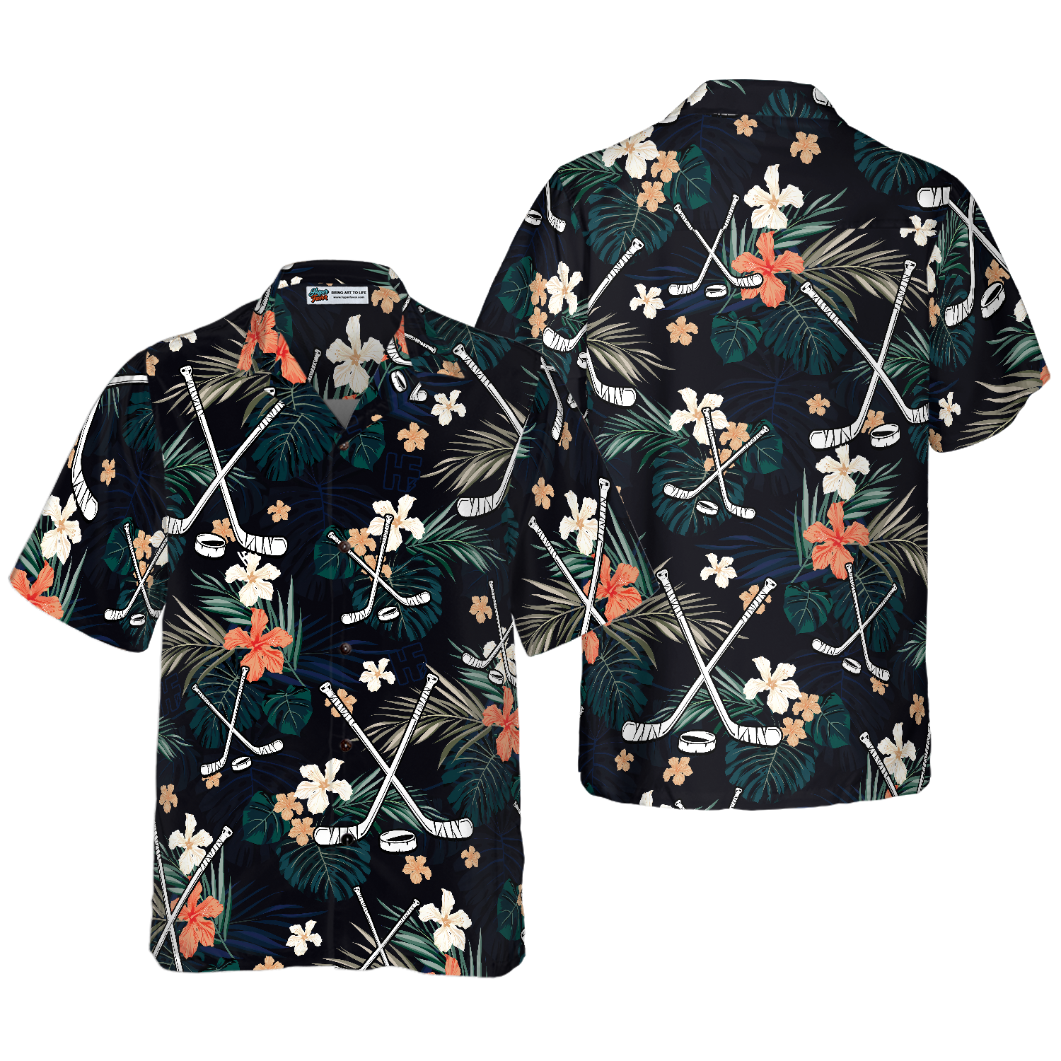 Hockey Tropical Black & Blue Hawaiian Shirt - Hyperfavor