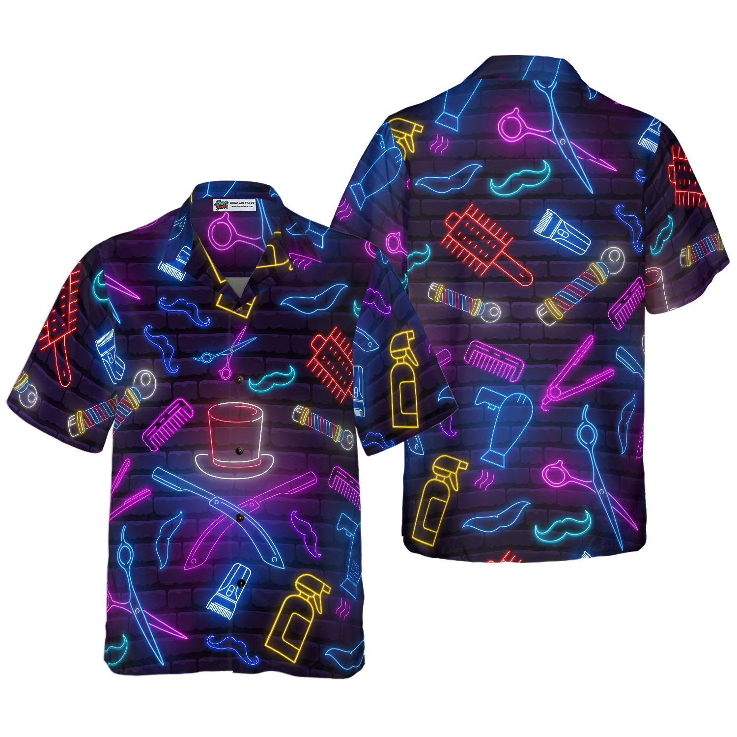 Barber Shop Neon Hawaiian Shirt - Hyperfavor