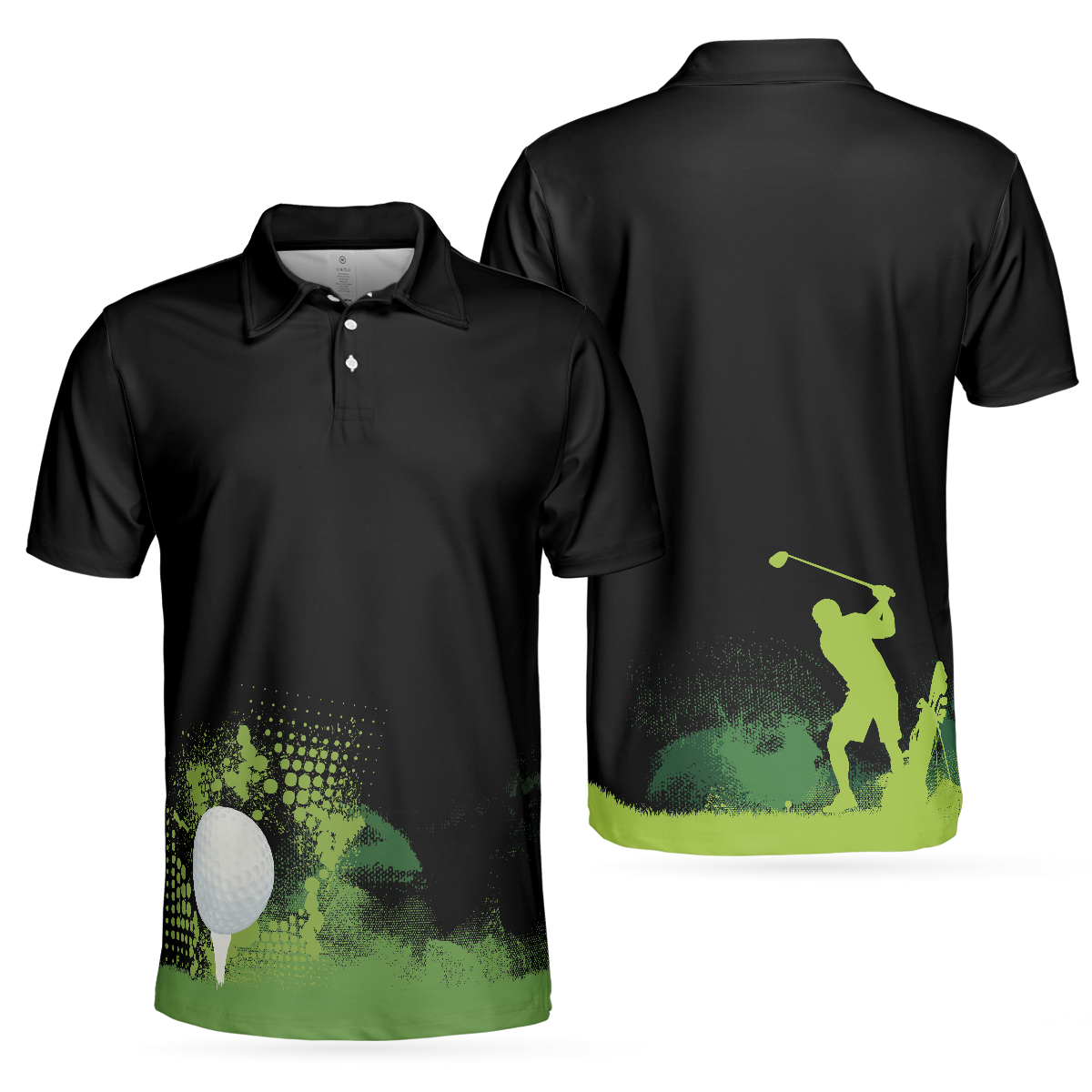 Golf Grunge Graphic Golf Polo Shirt, Wet Paint Silhouette Black Polo Shirt, Best Golf Shirt For Men - Hyperfavor