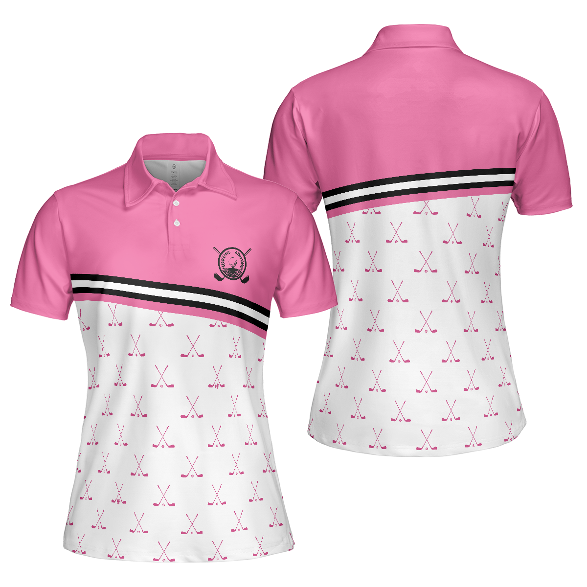 Crossed Pink Golf Clubs Golf Short Sleeve Women Polo Shirt - Hyperfavor