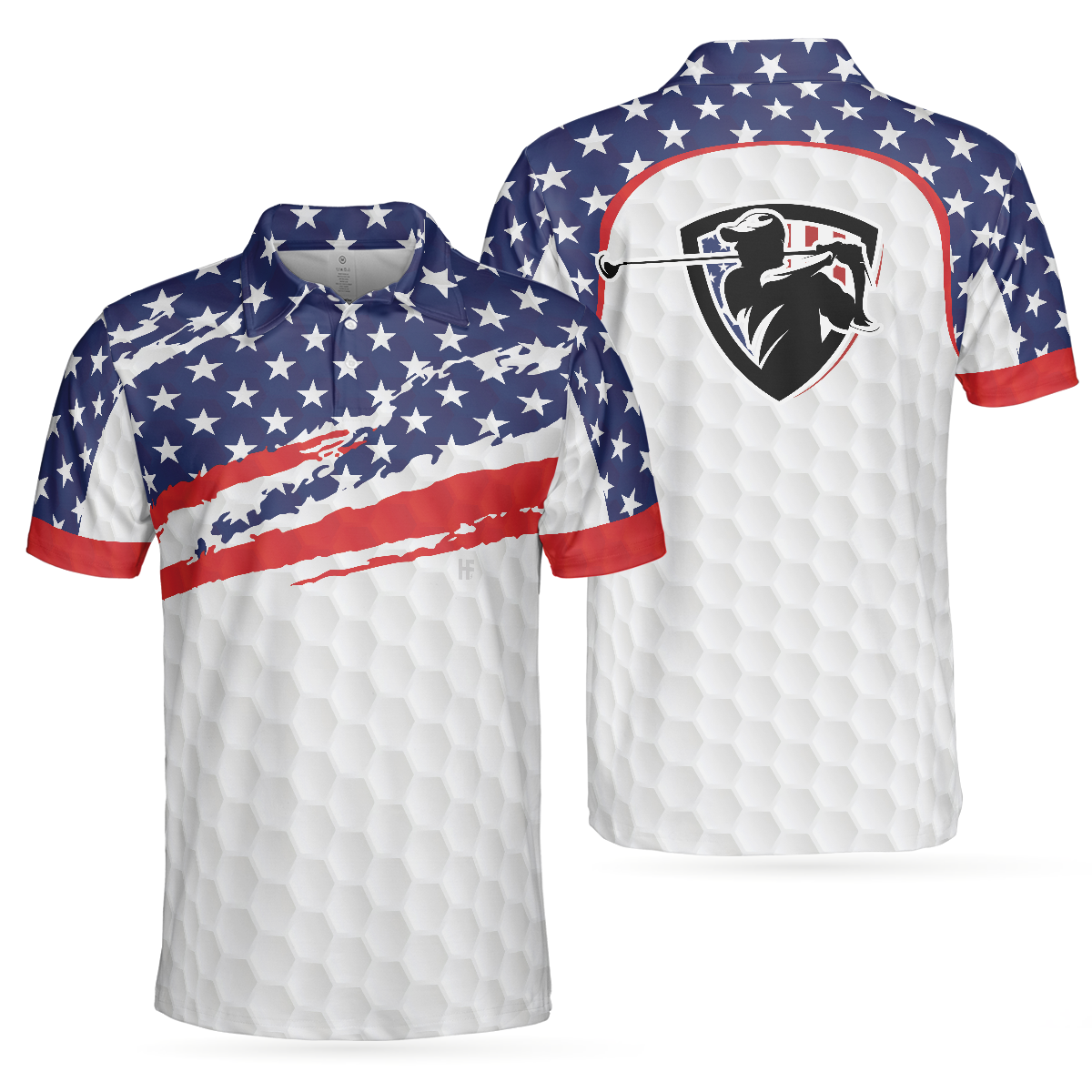 Golf Texture Short Sleeve USA Golf Polo Shirt, American Flag Polo Shirt, Patriotic Golf Shirt For Men - Hyperfavor