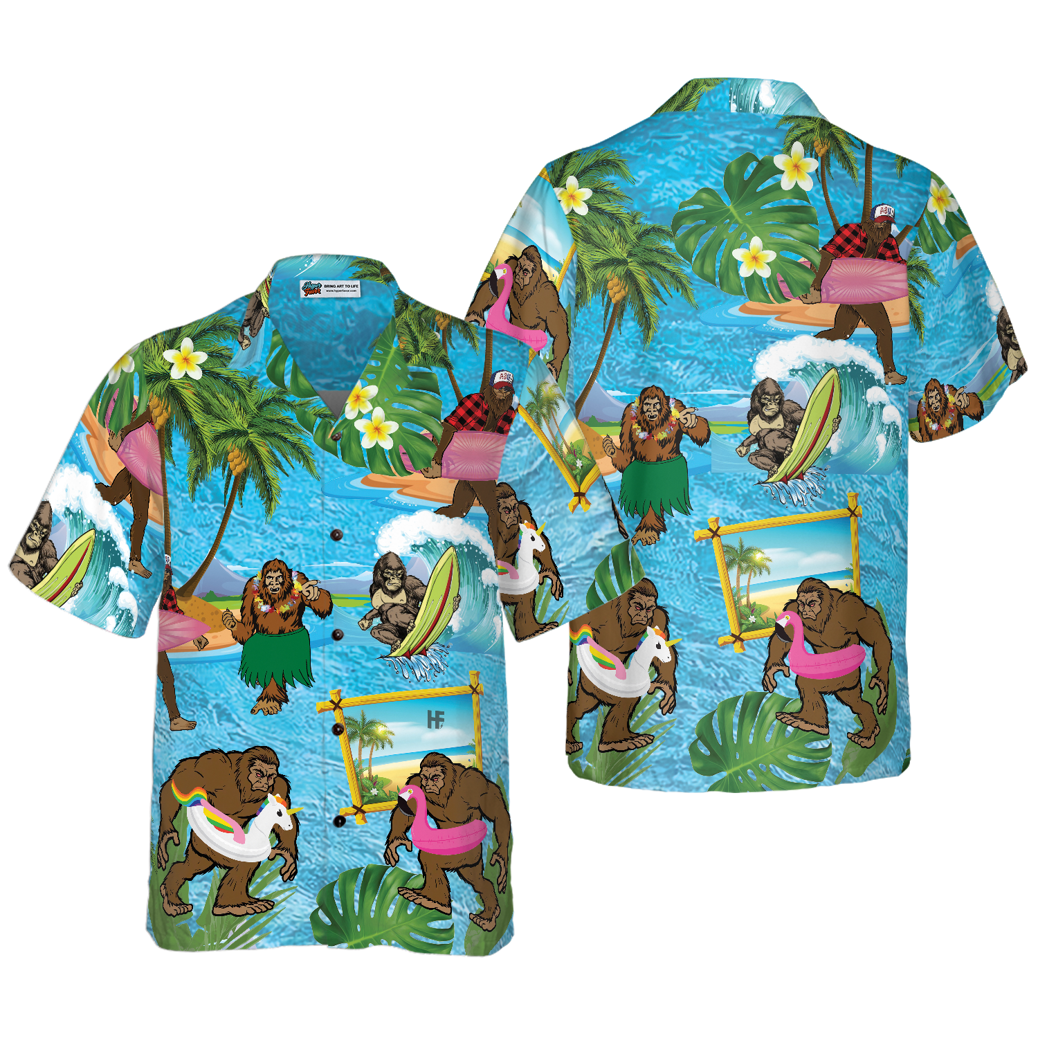 Bigfoot On The Beach Bigfoot Hawaiian Shirt, Tropical Aloha Wave Surfing Bigfoot Shirt For Men - Hyperfavor