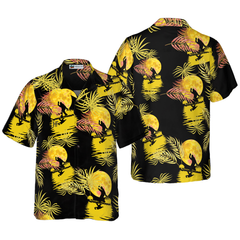 Bigfoot Tropical Yellow Moon Bigfoot Hawaiian Shirt, Black And Yellow Moonlight Bigfoot Shirt For Men - Hyperfavor