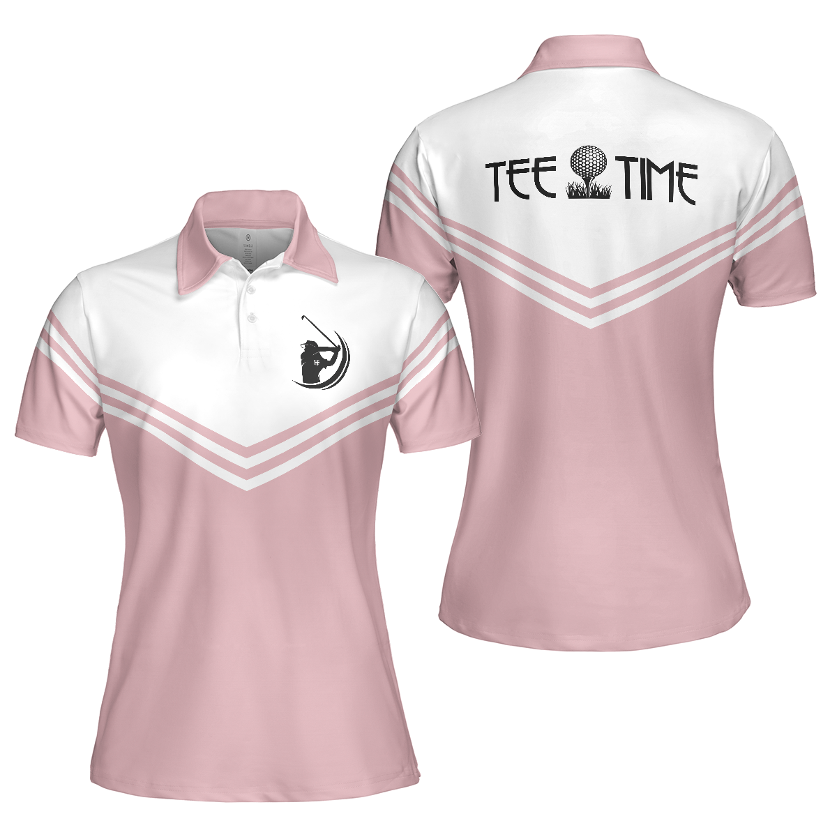 Tee Time Golf Short Sleeve Women Polo Shirt, White And Pink Golf Shirt For Ladies - Hyperfavor