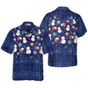 Hyperfavor Christmas Hawaiian Shirts, Christmas Snowman Dark Blue Plaid Pattern Shirt Short Sleeve, Christmas Shirt Idea Gift For Men And Women - Hyperfavor