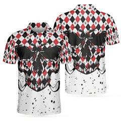 Golf Skull Red Black And White Pattern Polo Shirt, Argyle Pattern Polo Shirt, Best Golf Shirt For Men - Hyperfavor