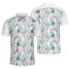 Pastel Tropical Seamless Pattern Polo Shirt, Pastel Tropical Themed Polo Shirt For Men, Summer Outfit Idea - Hyperfavor