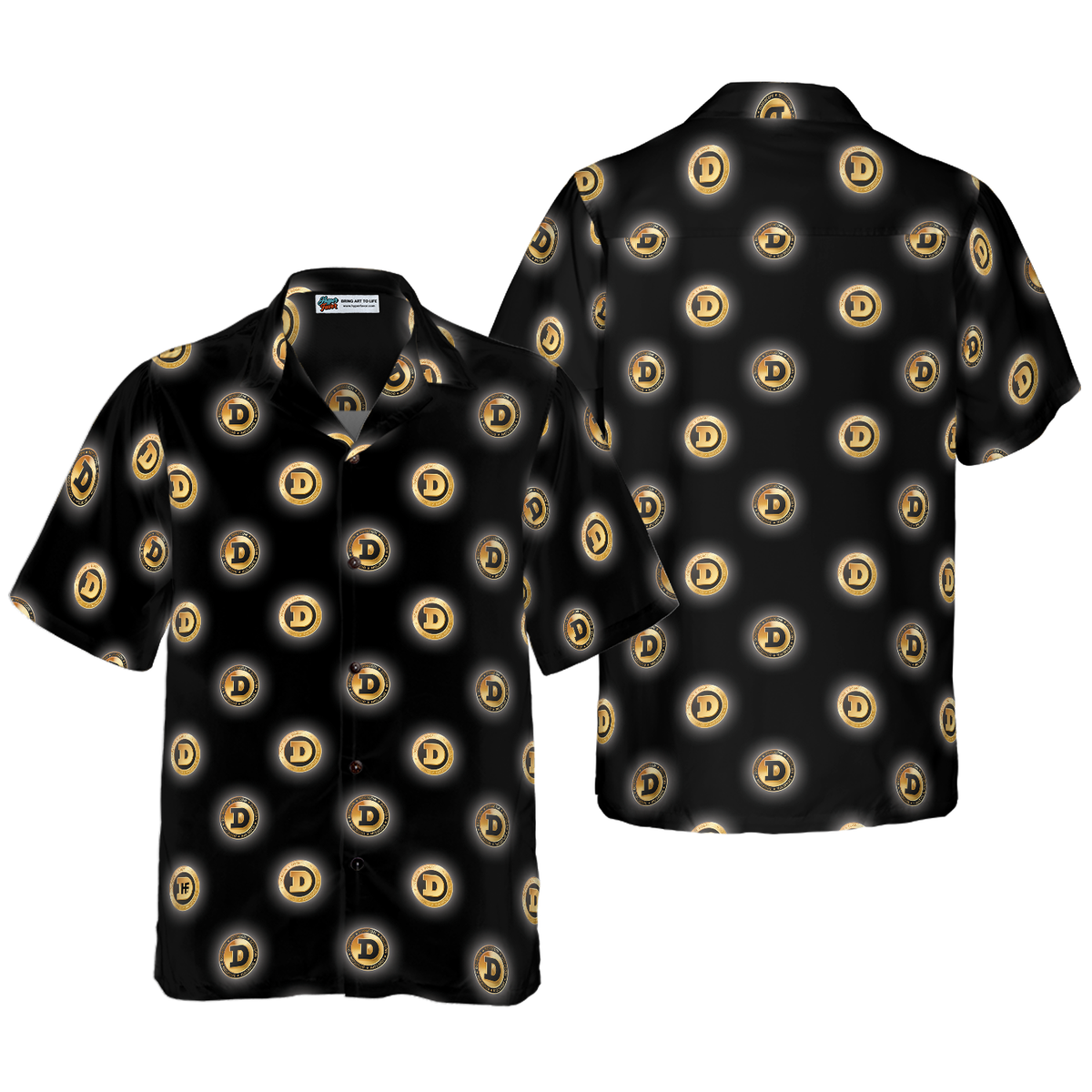 Golden Black Dogecoin Hawaiian Shirt - Hyperfavor