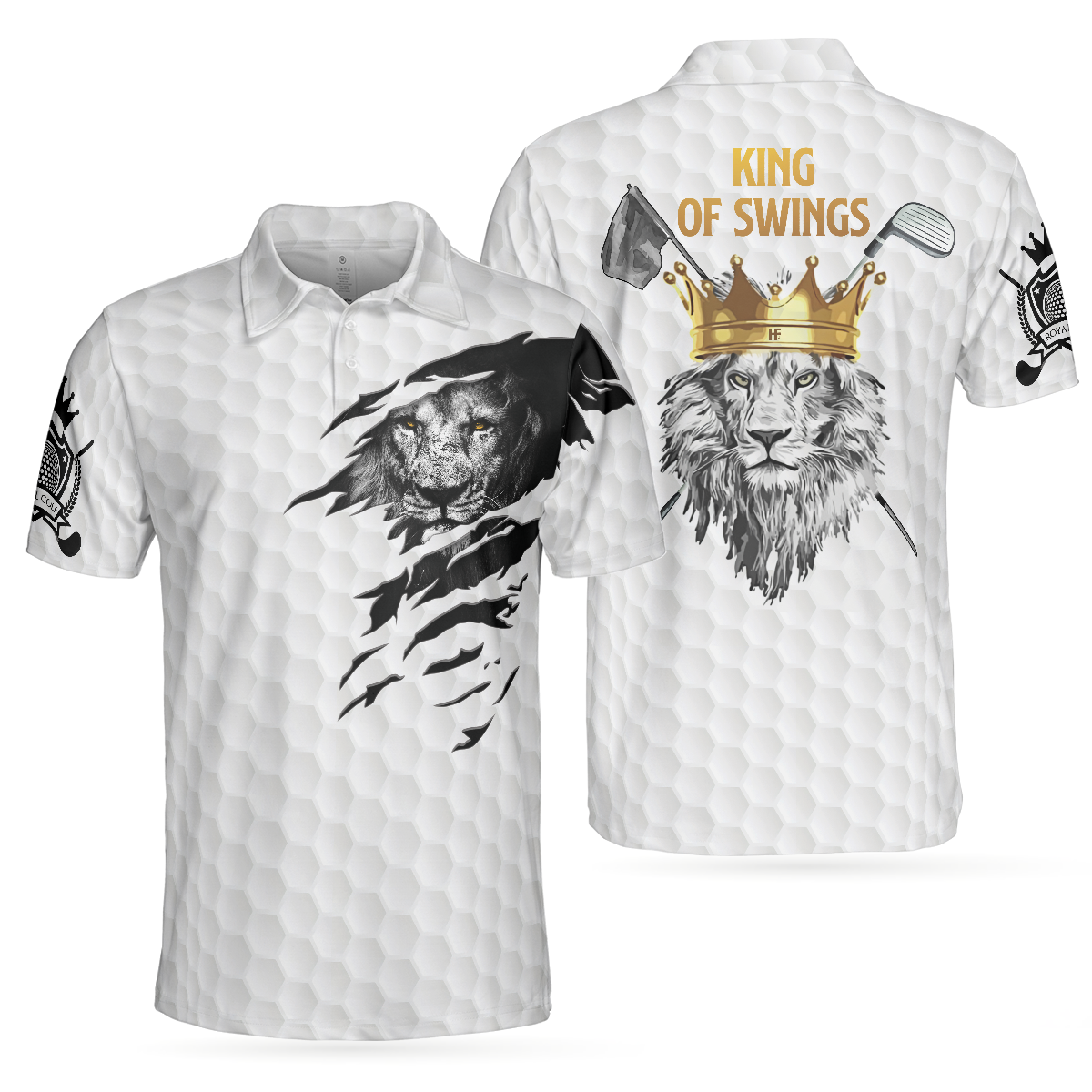 King Of Swings Lion Golfing Polo Shirt, Black And White Lion King Sketching Polo Shirt, Best Golf Shirt For Men - Hyperfavor