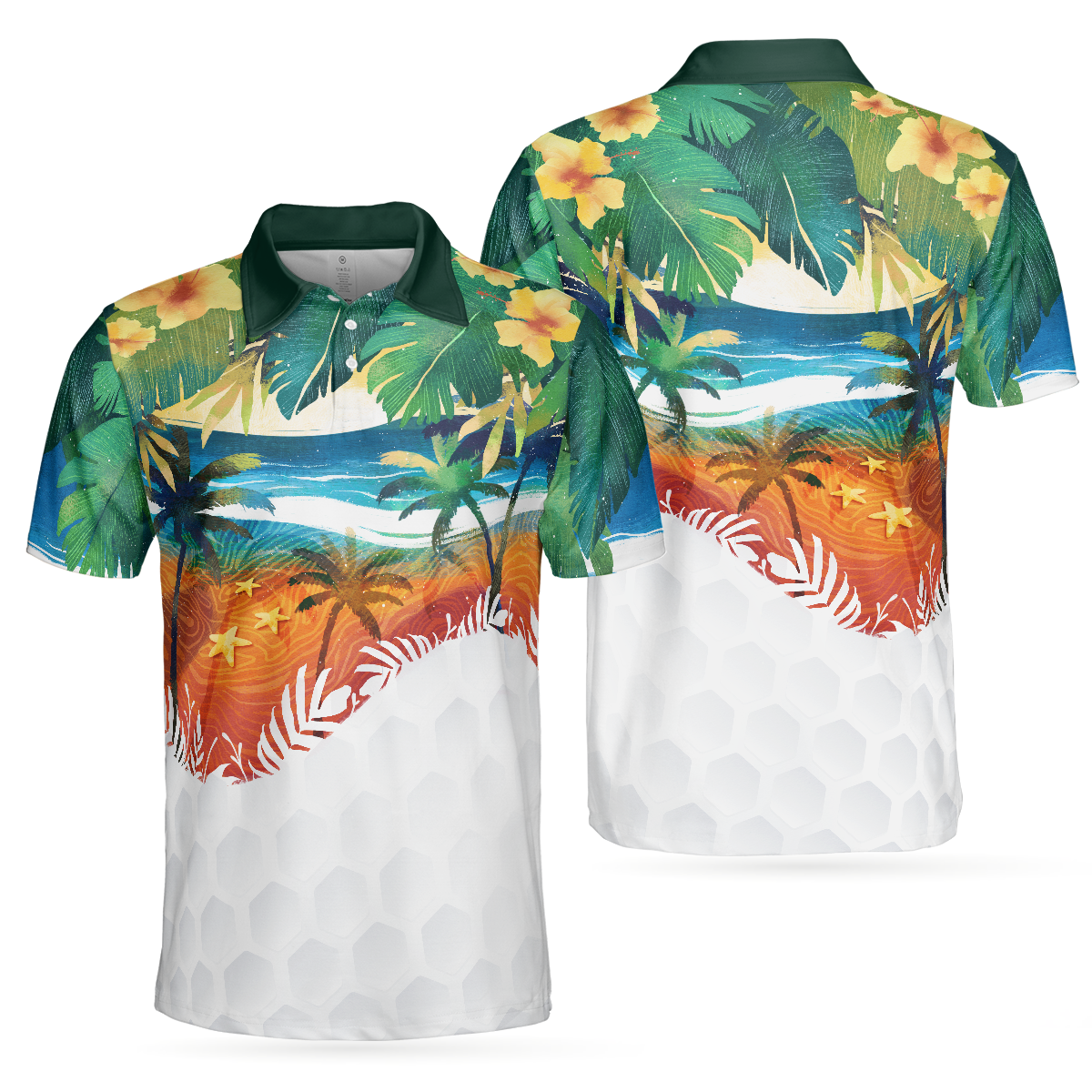 Golf Summer Tropical Beach Landscape Polo Shirt For Men - Hyperfavor