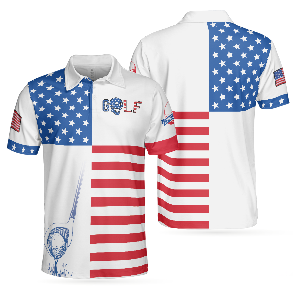 Horizontal Stripes Pattern Short Sleeve Golf Polo Shirt, American Flag Polo Shirt, Patriotic Golf Shirt For Men - Hyperfavor