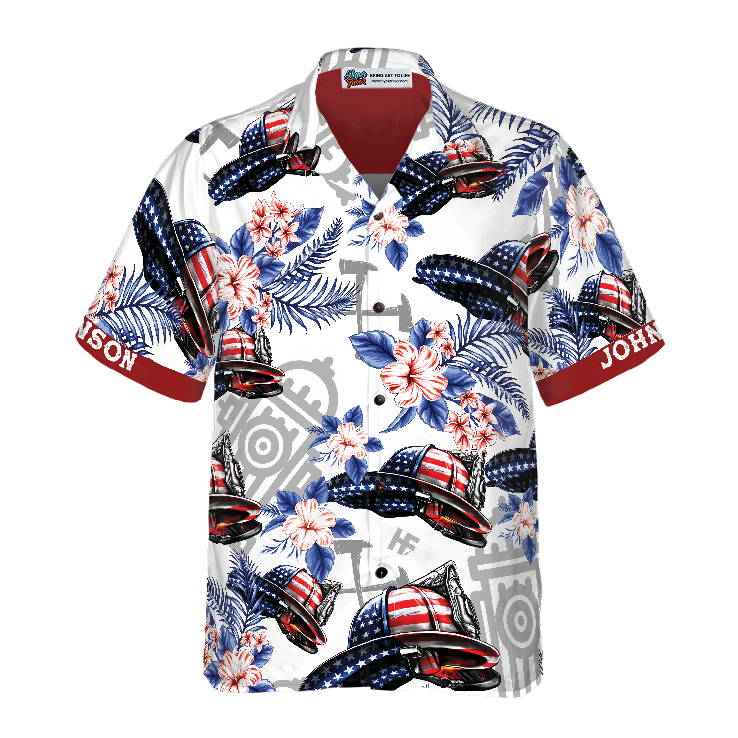 Firefighter American Flag Helmet Custom Hawaiian Shirt, Personalized Texas Bluebonnet Firefighter Hawaiian Shirt For Men - Hyperfavor