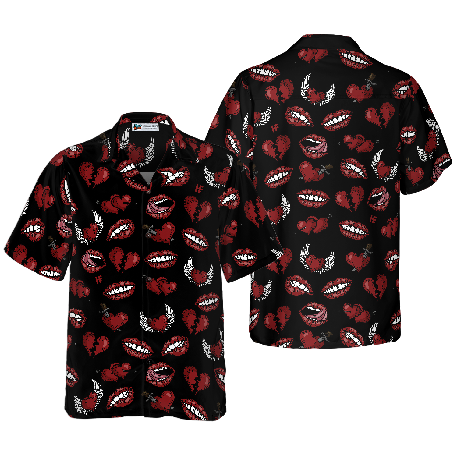 Black Valentine Seamless Pattern Hawaiian Shirt - Hyperfavor