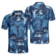 Golf Ocean Blue Camouflage Polo Shirt, Streetwear Golfing Polo Shirt, Camo Golf Shirt For Men - Hyperfavor