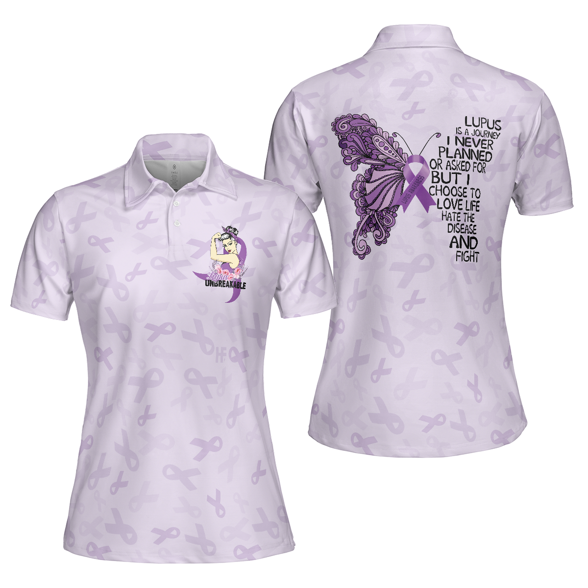 Butterfly Believe Lupus Awareness Polo Shirt, Lupus Month Awareness Ribbon Polo Shirt, Best Lupus Shirt For Women - Hyperfavor