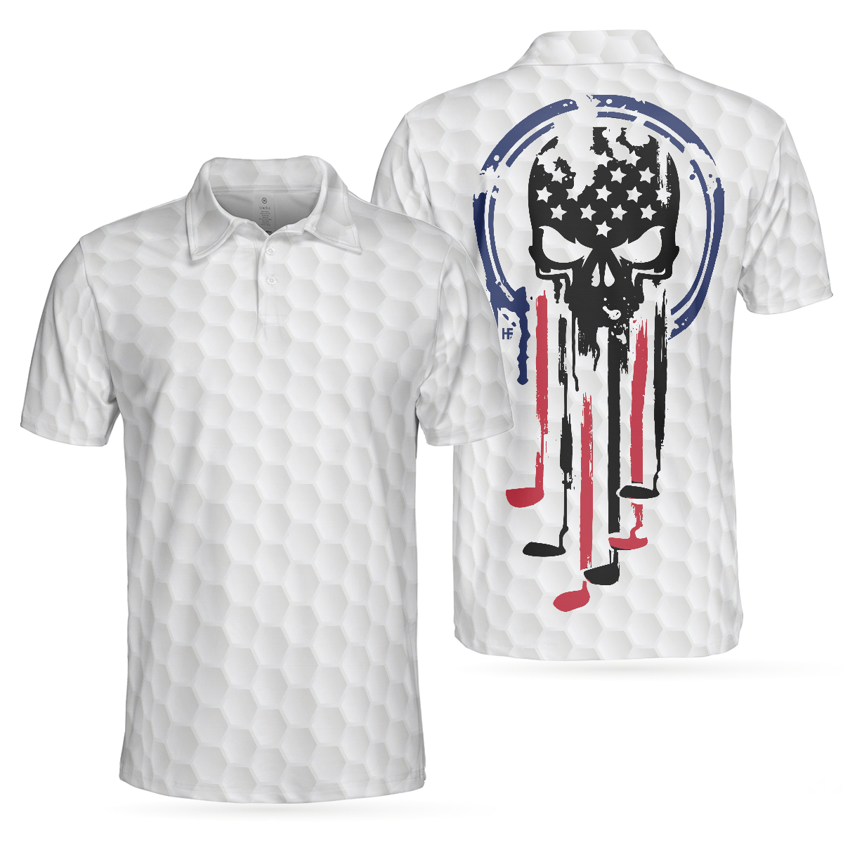 American Skull Golf Clubs Set Short Sleeve White Golf Polo Shirt, Wet Paint American Flag Polo Shirt, Best Golf Shirt For Men - Hyperfavor