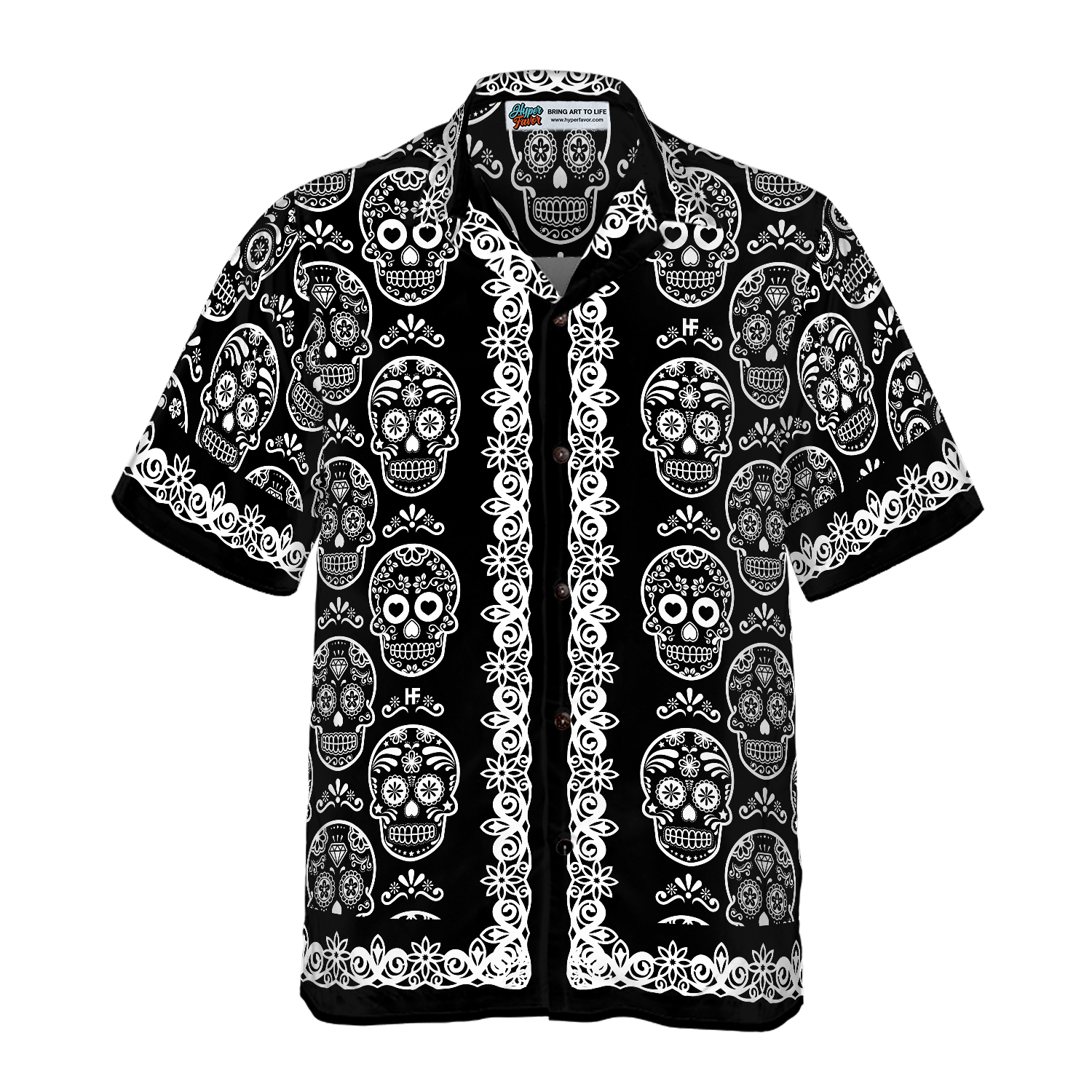 Mexican Sugar Skull On Black Hawaiian Shirt - Hyperfavor