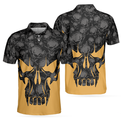 Skull Golf Polo Shirt, Black And Yellow Skull Golfing Shirt Design, Best Polo Shirt For Hot Weather - Hyperfavor