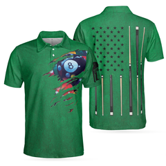 Billiards Green American Flag Polo Shirt, Unique Billiards Shirt For Men, Cool Gift For Pool Players - Hyperfavor