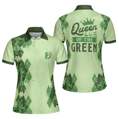 Queen Of The Green Golf Girl Short Sleeve Women Polo Shirt, Green Argyle Pattern Golf Shirt, Cool Golf Gift For Women - Hyperfavor