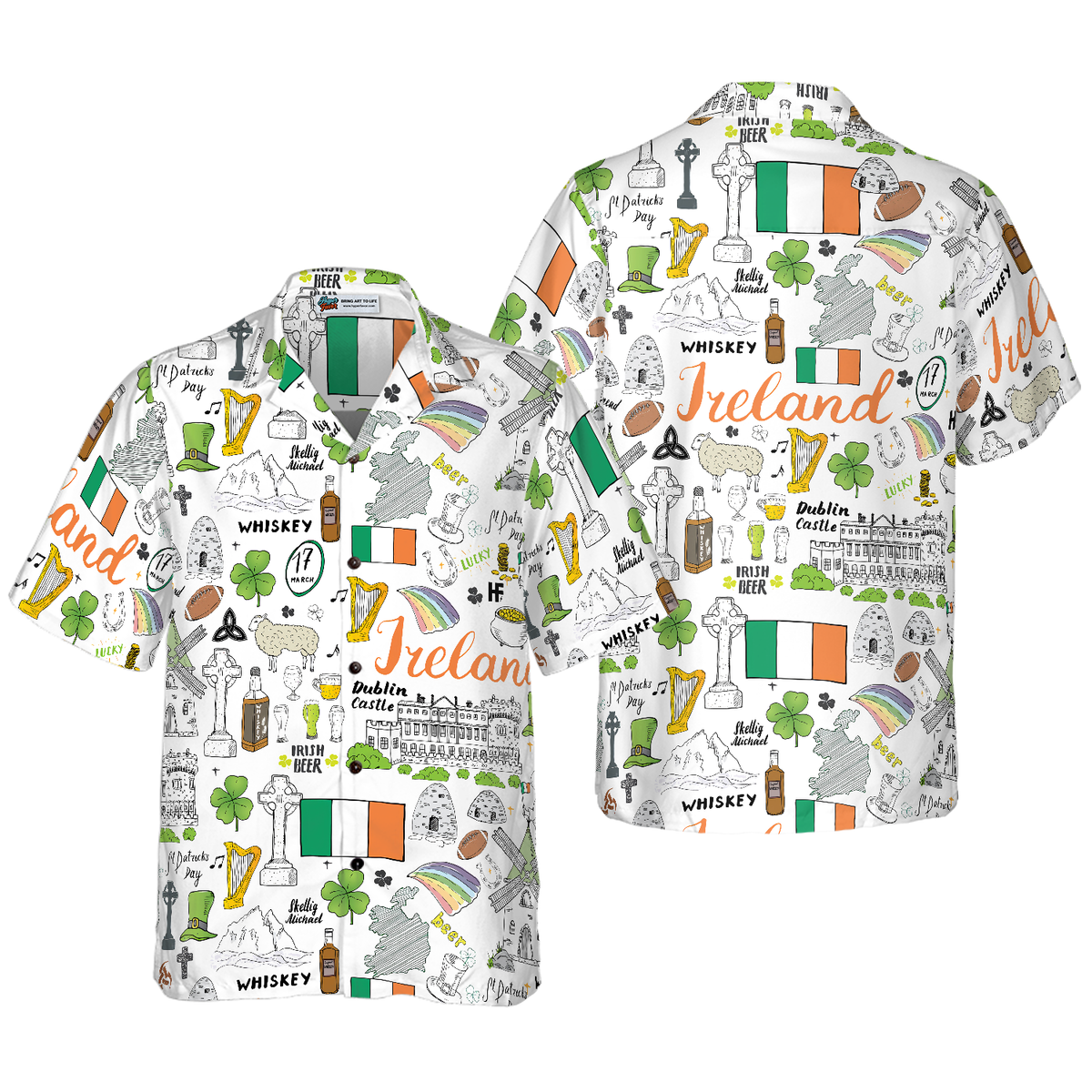 I Love Ireland Doodle Hawaiian Shirt - Hyperfavor