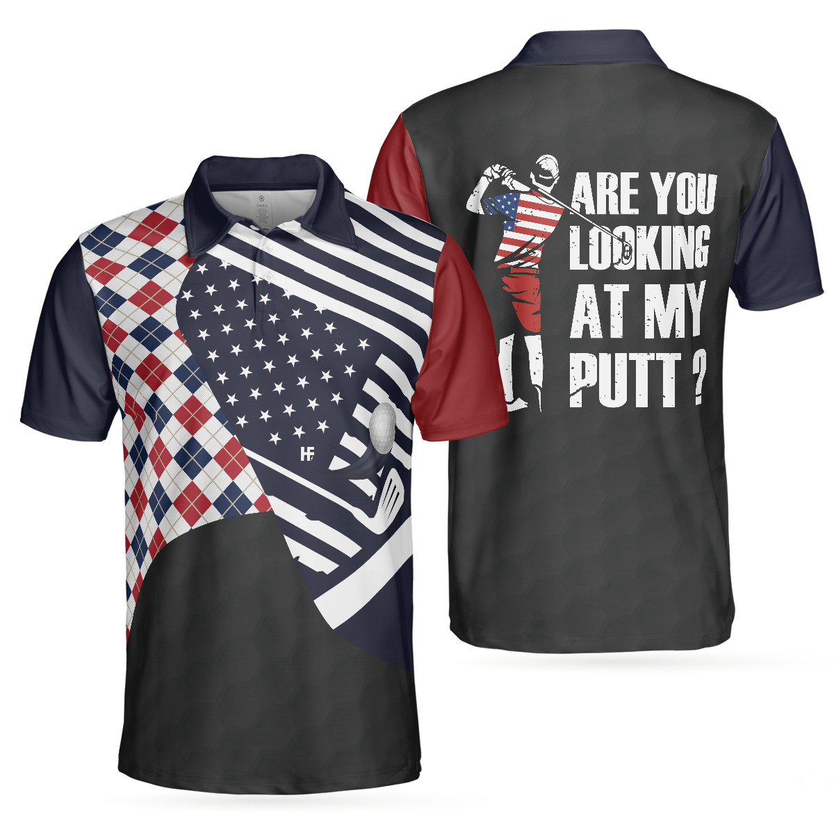 Are You Looking At My Putt Argyle USA Flag Polo Shirt - Hyperfavor