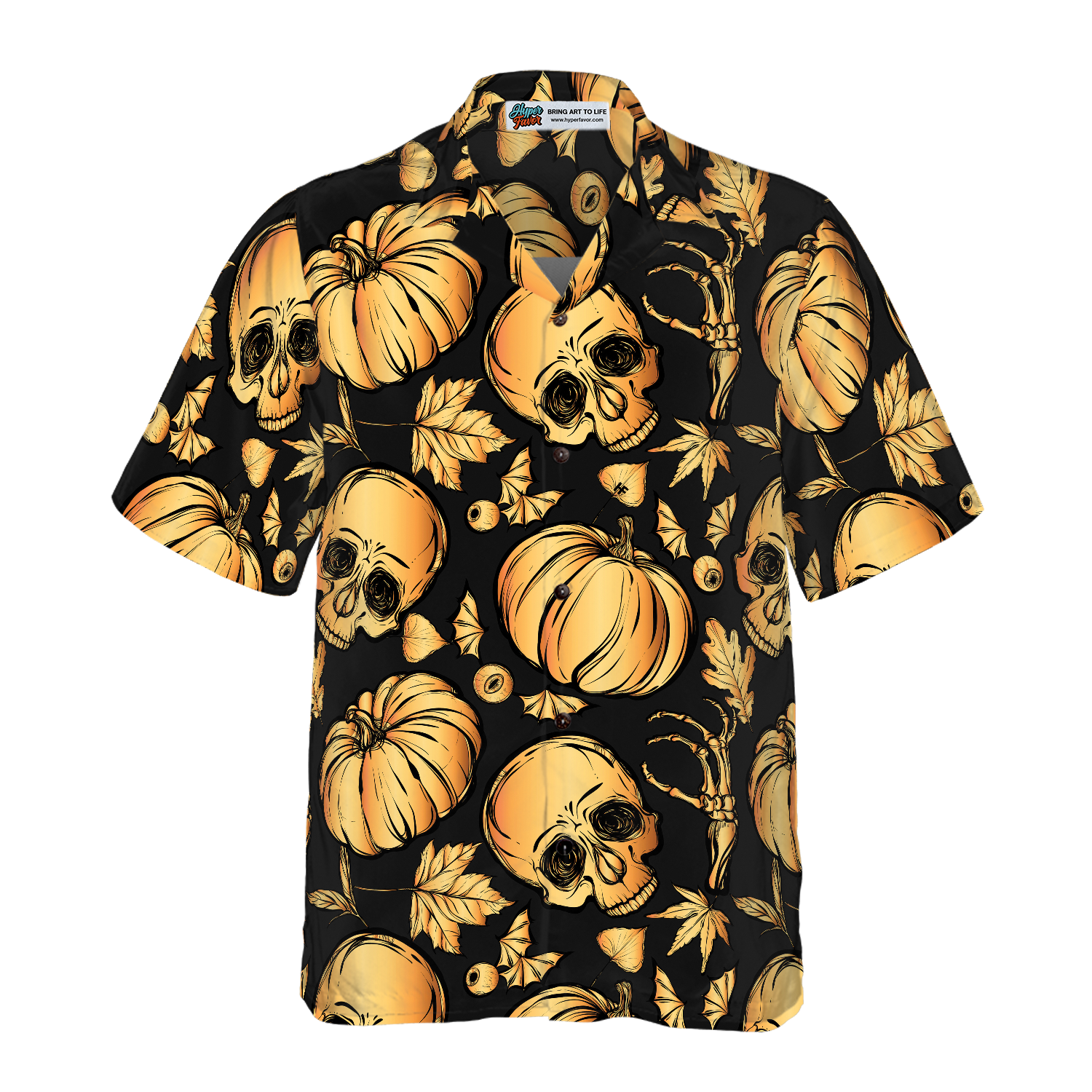 Pumpkin & Skull Halloween Hawaiian Shirt - Hyperfavor