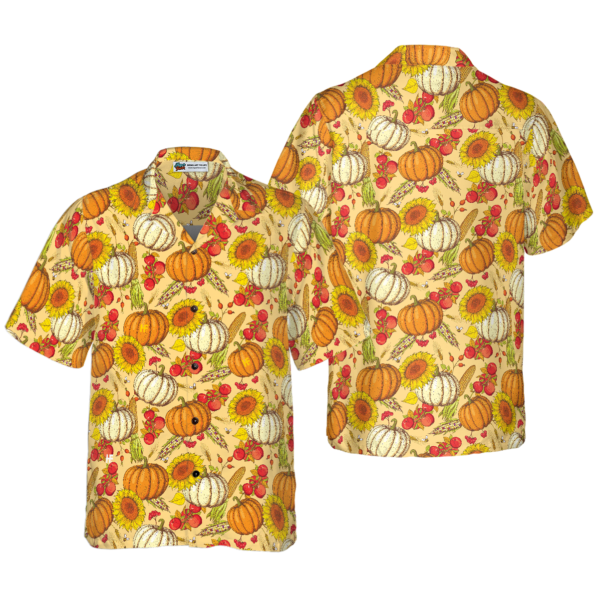 Colorful Hand Drawn Thanksgiving Pattern Hawaiian Shirt - Hyperfavor