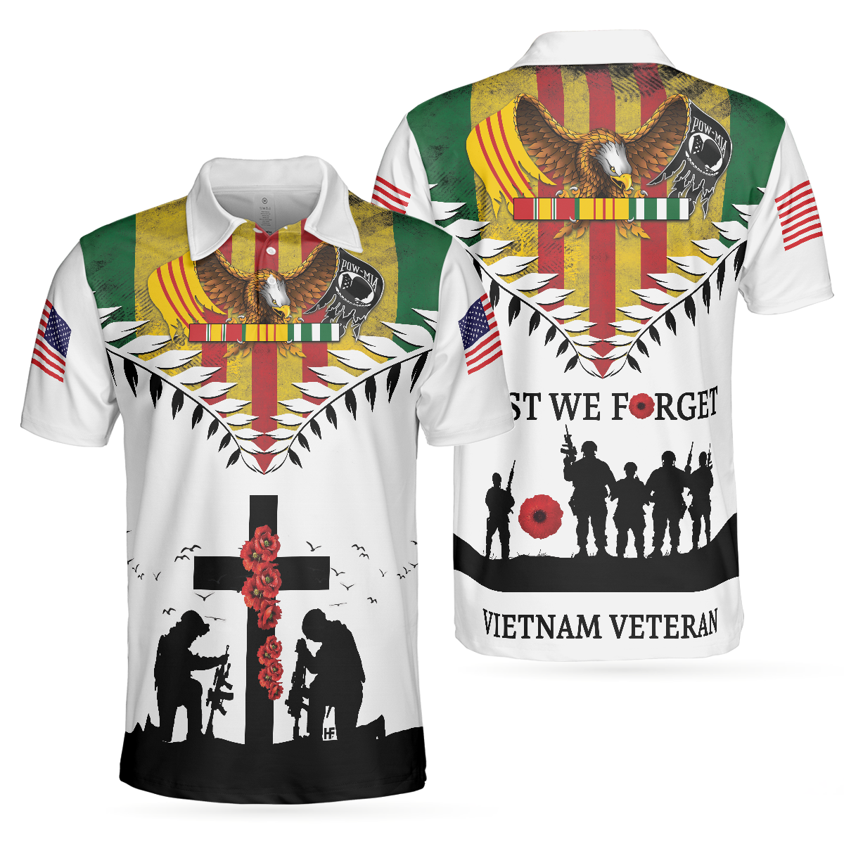 Lest We Forget Vietnam Veteran Polo Shirt, American Flag Veteran Shirt, Best Gift Idea For Vietnam Veterans - Hyperfavor