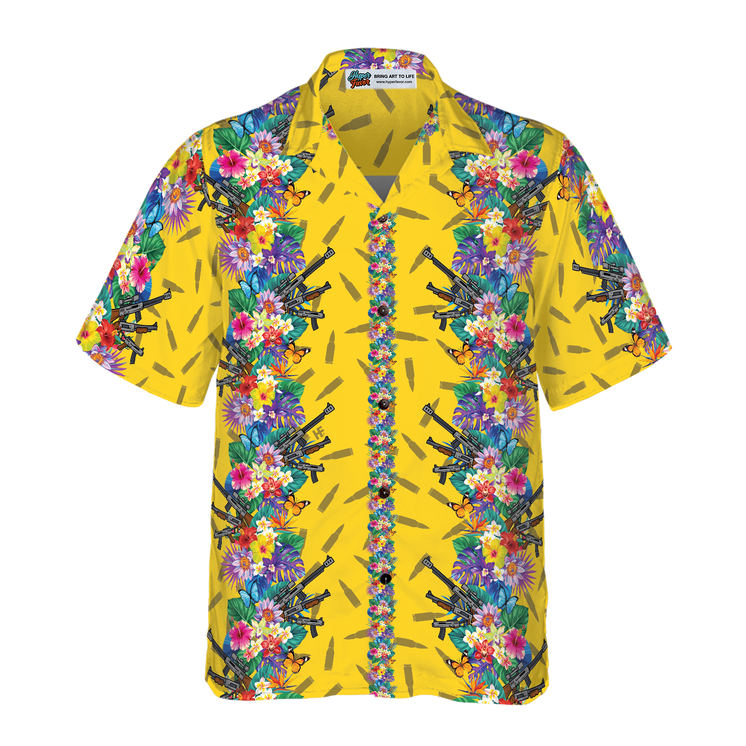 Vibrant Tropical Gun And Bullet Hawaiian Shirt - Hyperfavor