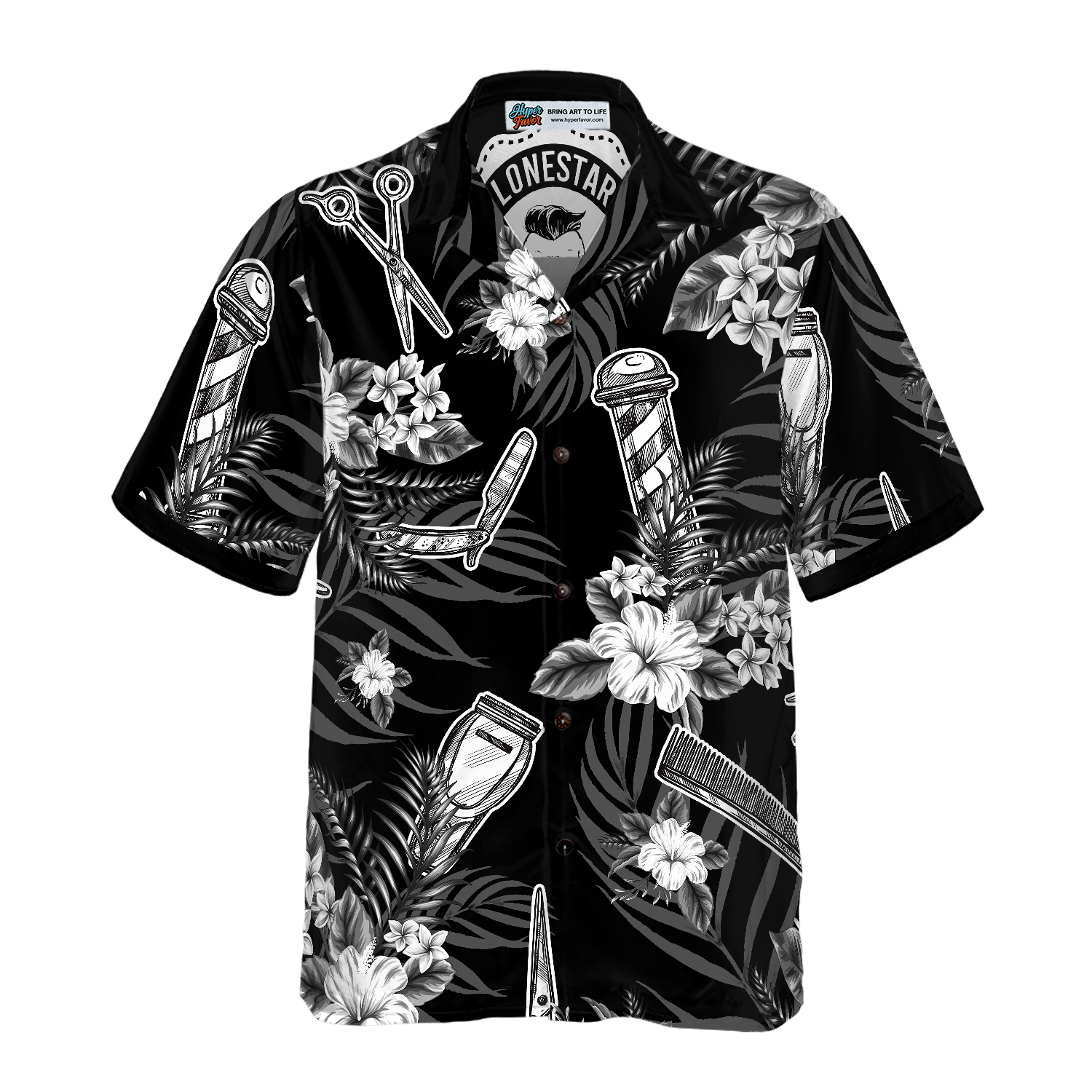 Personalized Name Barber Black Version Custom Custom Hawaiian Shirt - Hyperfavor