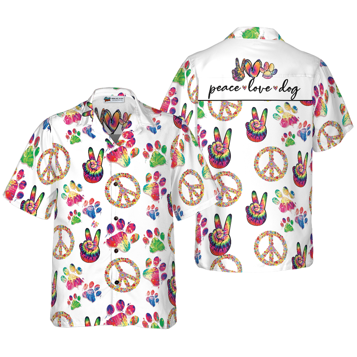 Peace Love Dog Hawaiian Seamless Hawaiian Shirt - Hyperfavor