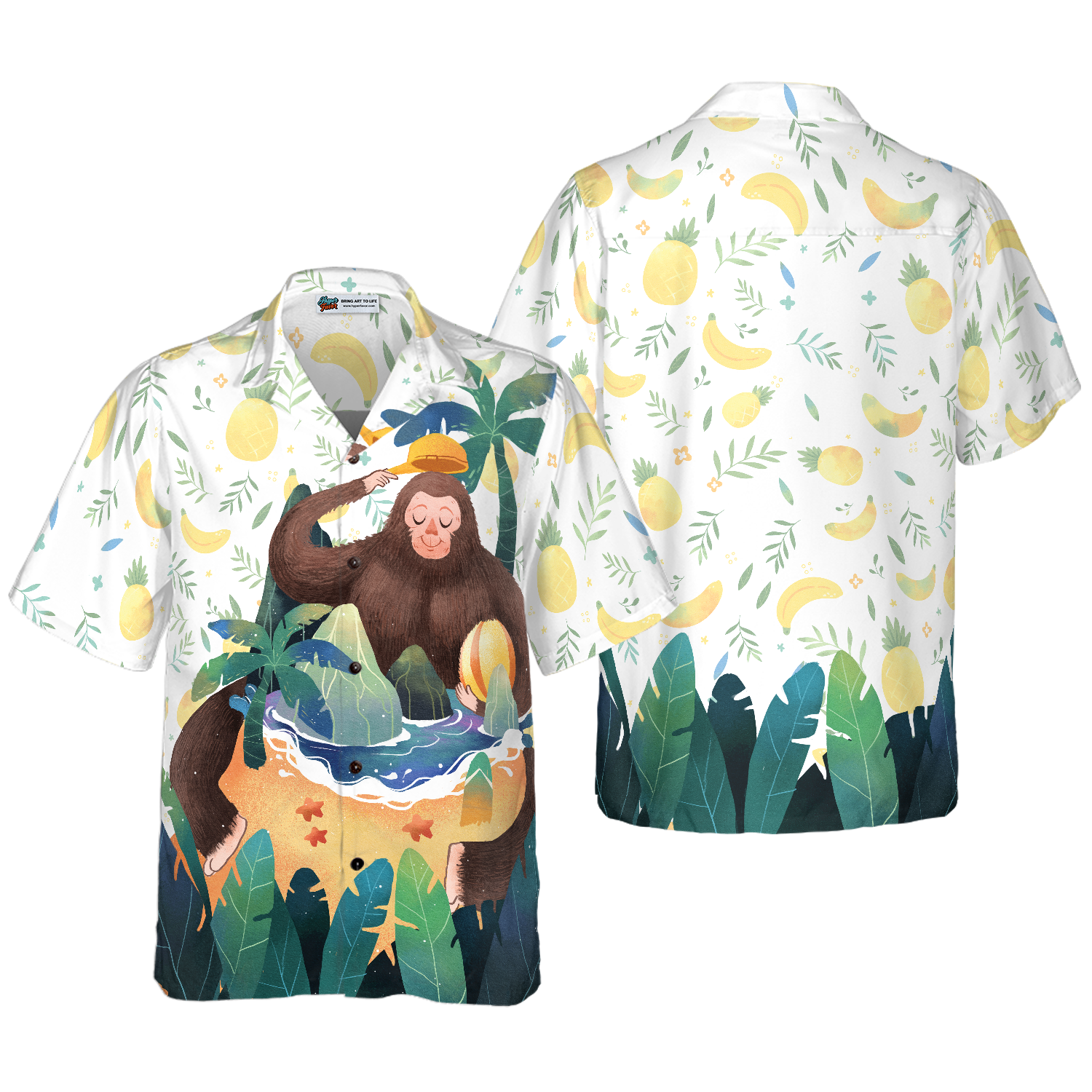 Artistic Bigfoot on the Beach Hawaiian Shirts for Men, Sasquatch Shirts - Hyperfavor