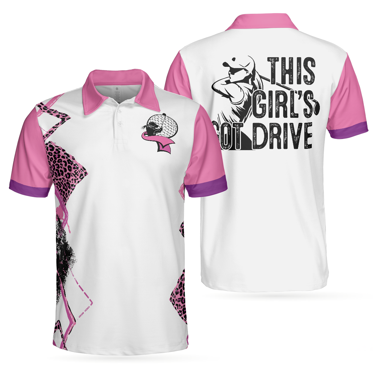 This Girl's Got Drive Women Short Sleeve Polo Shirt, Pink Leopard Golf Shirt For Female Golfers, Best Golf Gift Idea - Hyperfavor