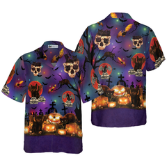 Black Cat Halloween Hawaiian Shirt - Hyperfavor