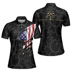 American Flag With Bowling Pattern Short Sleeve Women Polo Shirt - Hyperfavor