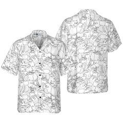 Funny Cats Black And White Pattern Hawaiian Shirt - Hyperfavor