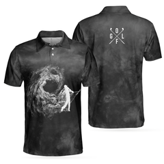 Golfer On Smoke Background Polo Shirt, Black Smoke Golfing Polo Shirt, Best Golf Shirt For Men - Hyperfavor