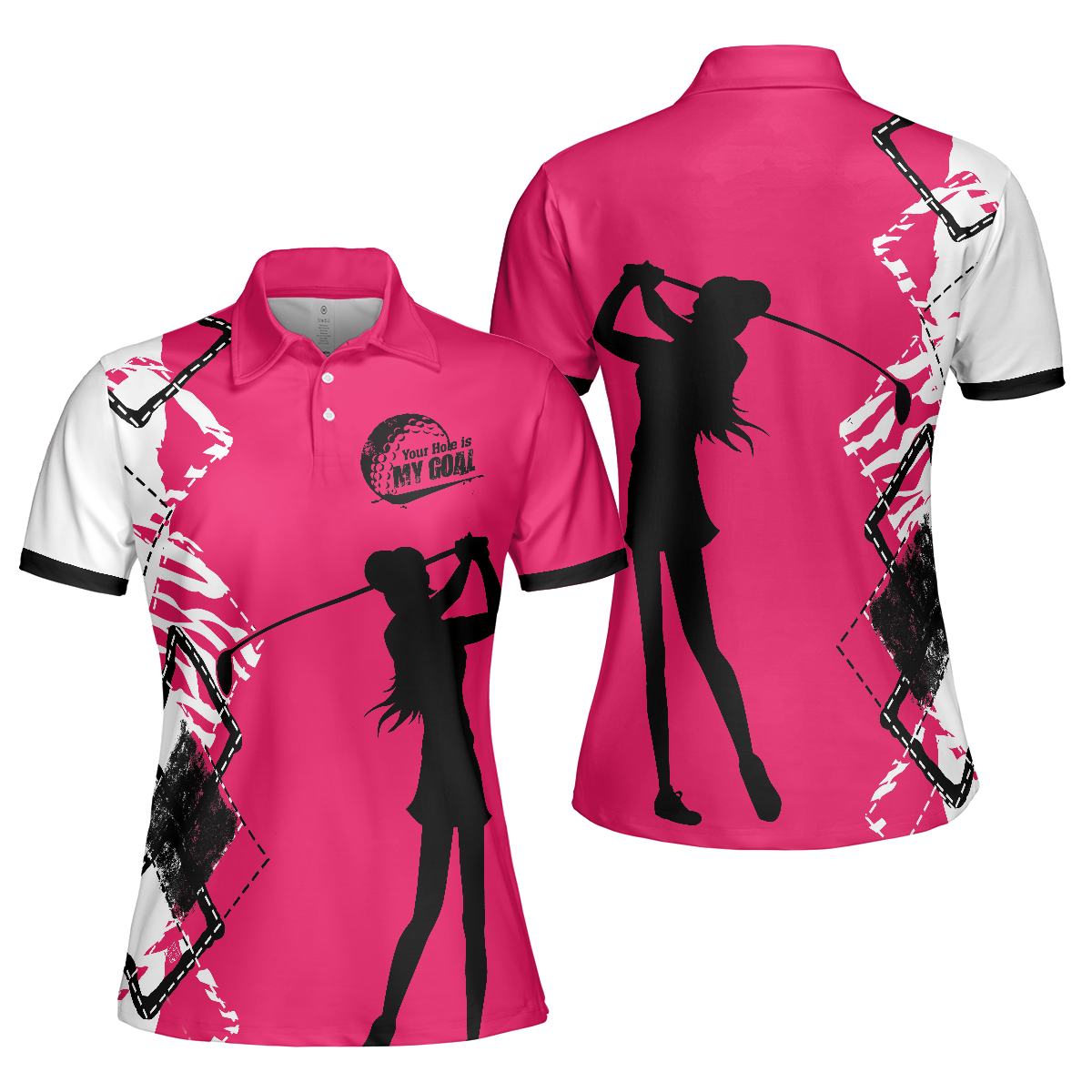 Your Hole Is My Goal Golf Short Sleeve Women Polo Shirt, White And Pink Golf Shirt For Ladies - Hyperfavor