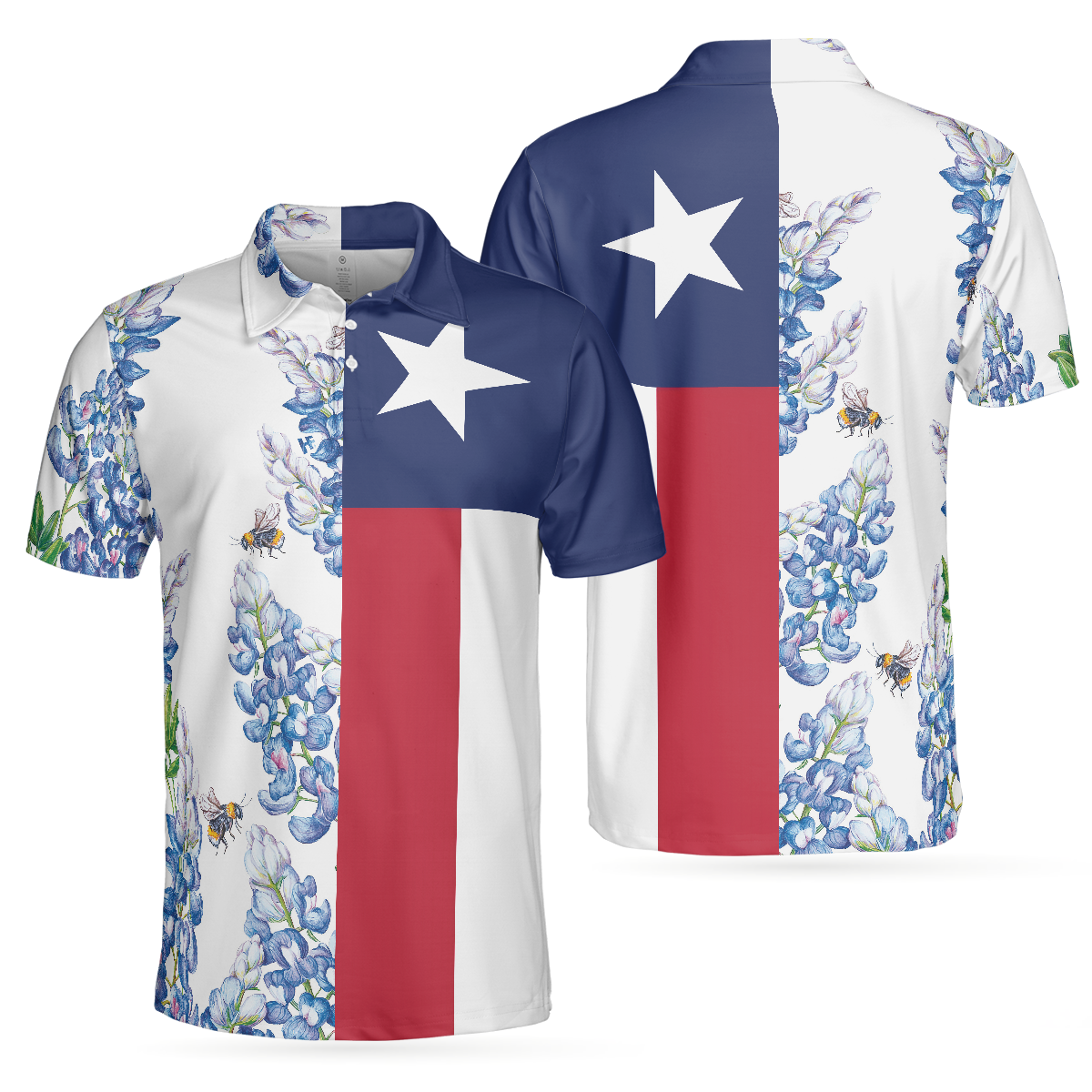 Texas Flag Bluebonnets Polo Shirt For Golf, Floral Texas Flag Polo Shirt, Texas Proud Shirt For Men - Hyperfavor