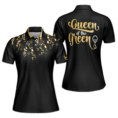 Elegant Gold Pattern Queen Of The Green Golf Short Sleeve Women Polo Shirt, Unique Female Golf Gift - Hyperfavor