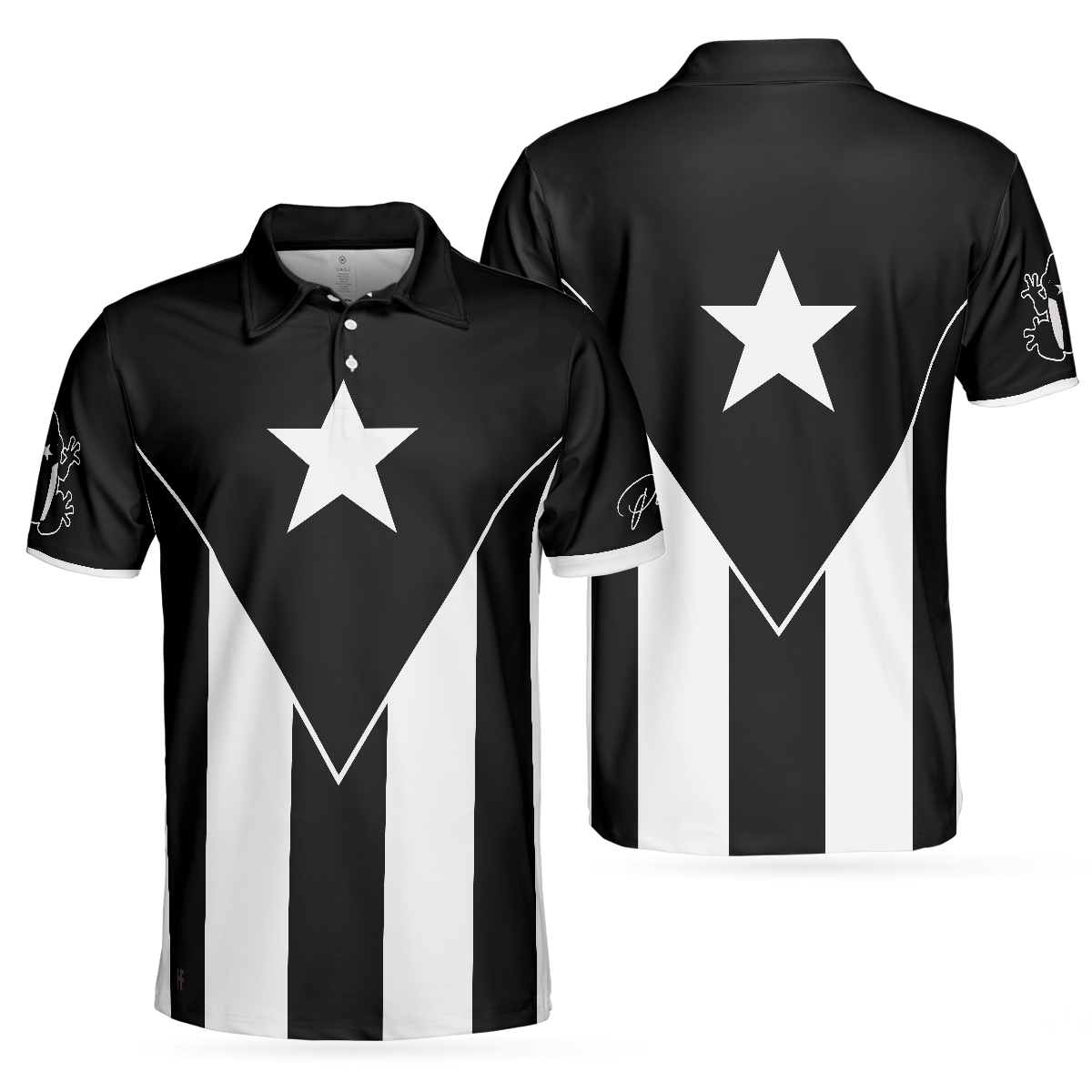 Puerto Rico Flag Black And White Polo Shirt, Puerto Rican Toad Coquí Shirt - Hyperfavor