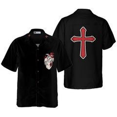 Cross With Styled Heart Goth Hawaiian Shirt - Hyperfavor