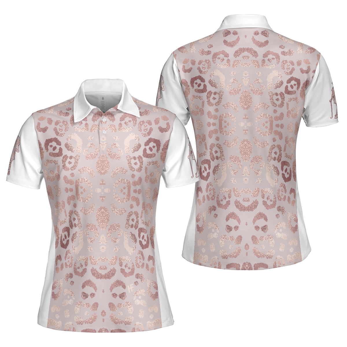 Rose Gold Leopard Print Short Sleeve Women Polo Shirt - Hyperfavor