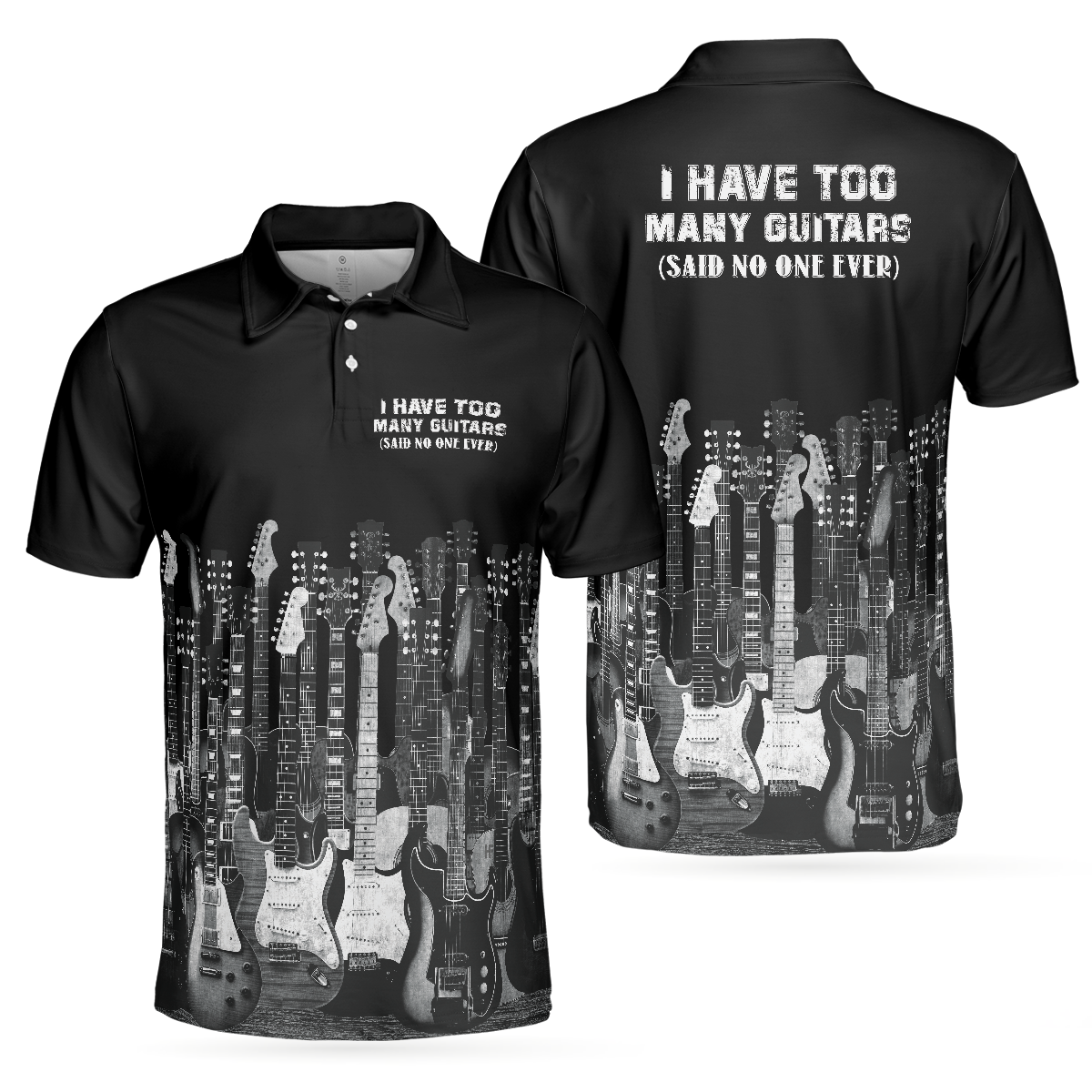 I Have Too Many Guitars Black Short Sleeve Polo Shirt, Guitarist Polo Shirt, Best Guitar Shirt For Men - Hyperfavor