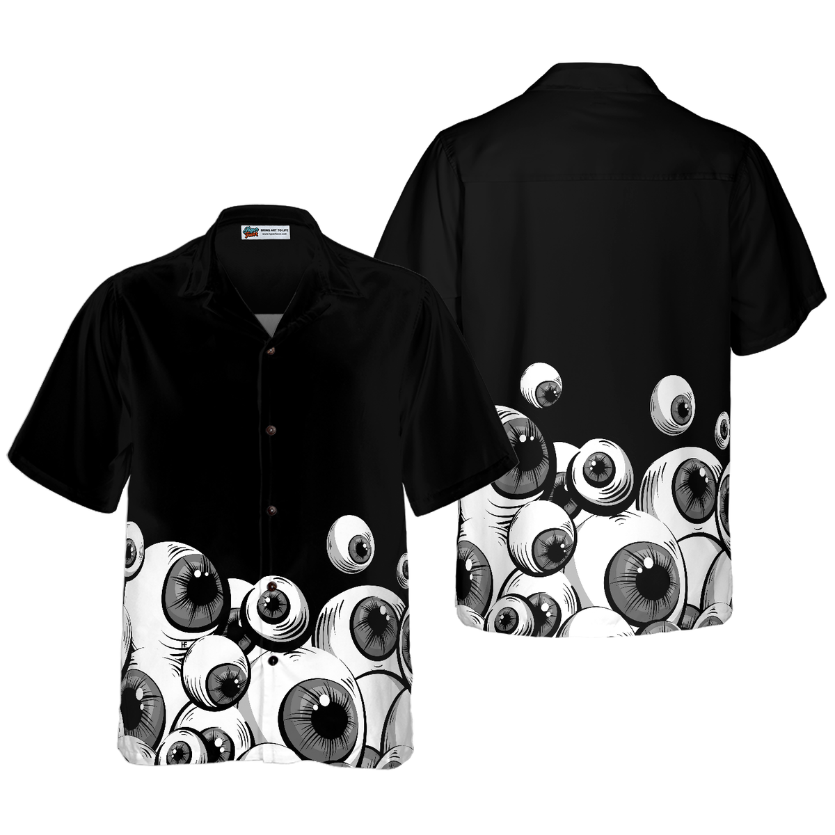 Half Shirt Scary Eyes Goth Hawaiian Shirt - Hyperfavor