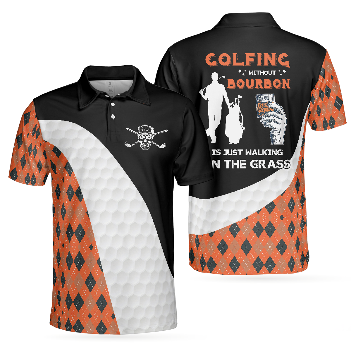 Golfing Without Bourbon Is Just Walking On The Grass Polo Shirt, Colorful Argyle Pattern Golf Shirt, Funny Golf Shirt - Hyperfavor