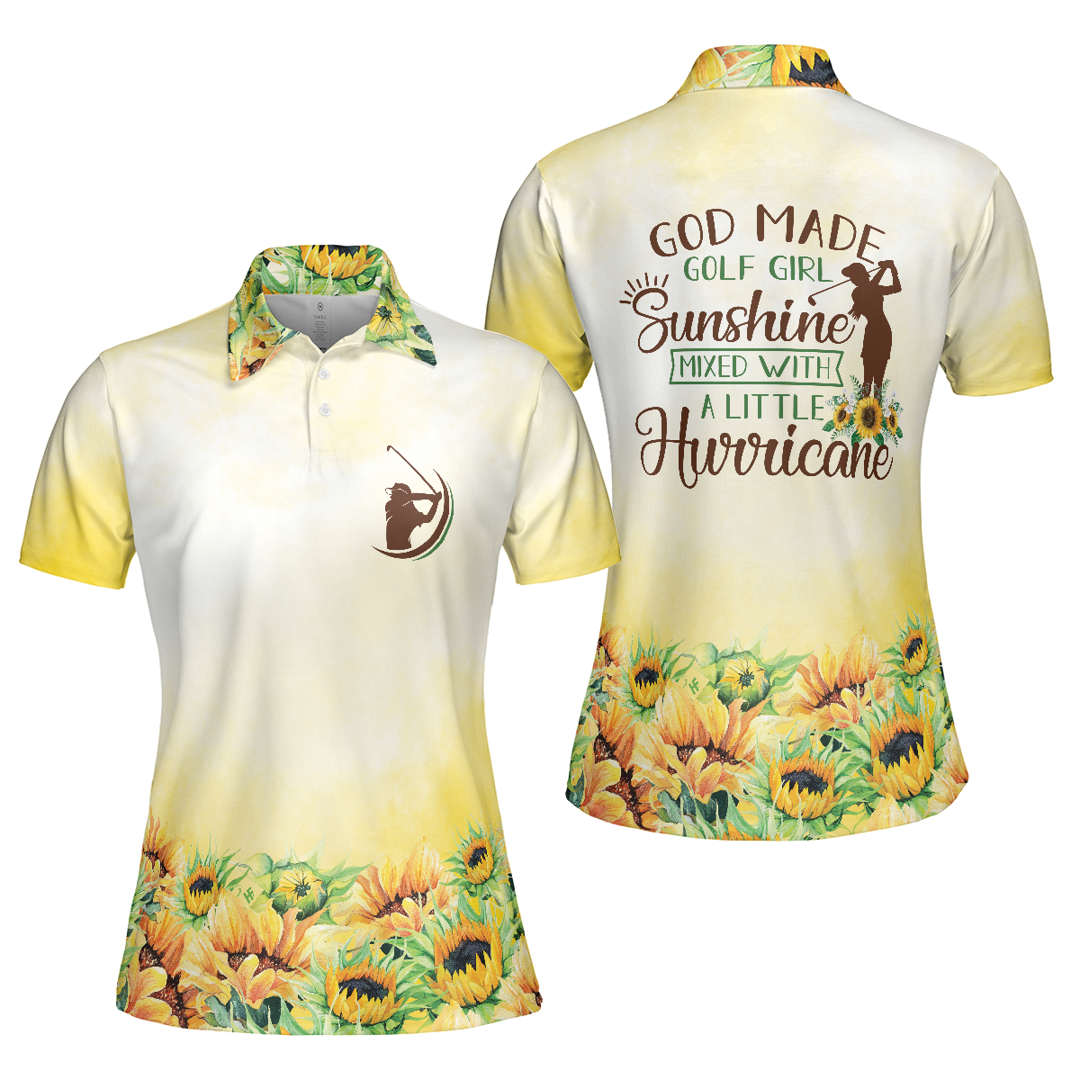 God Made Golf Girl Sunshine Short Sleeve Women Polo Shirt, Yellow Sunflower Golf Shirt For Ladies, Unique Female Golf Gift - Hyperfavor